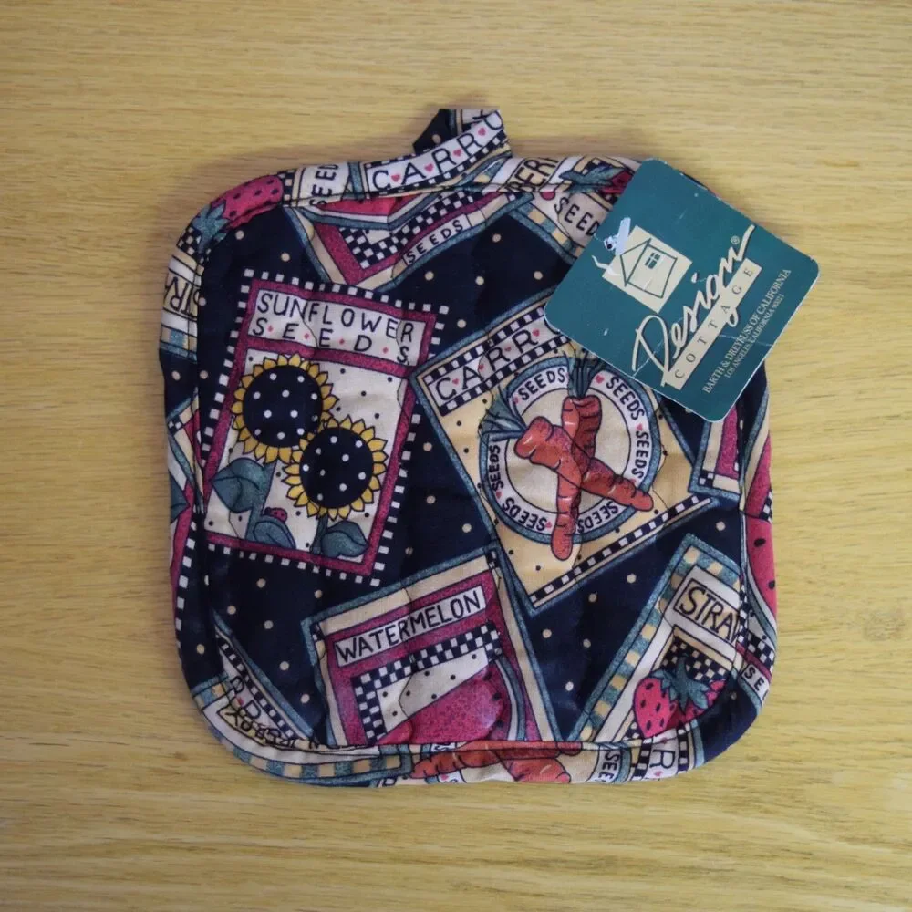VTG 90s Pot Holder Design Cottage Farmhouse Garden Seed Packets Barth & Dreyfuss